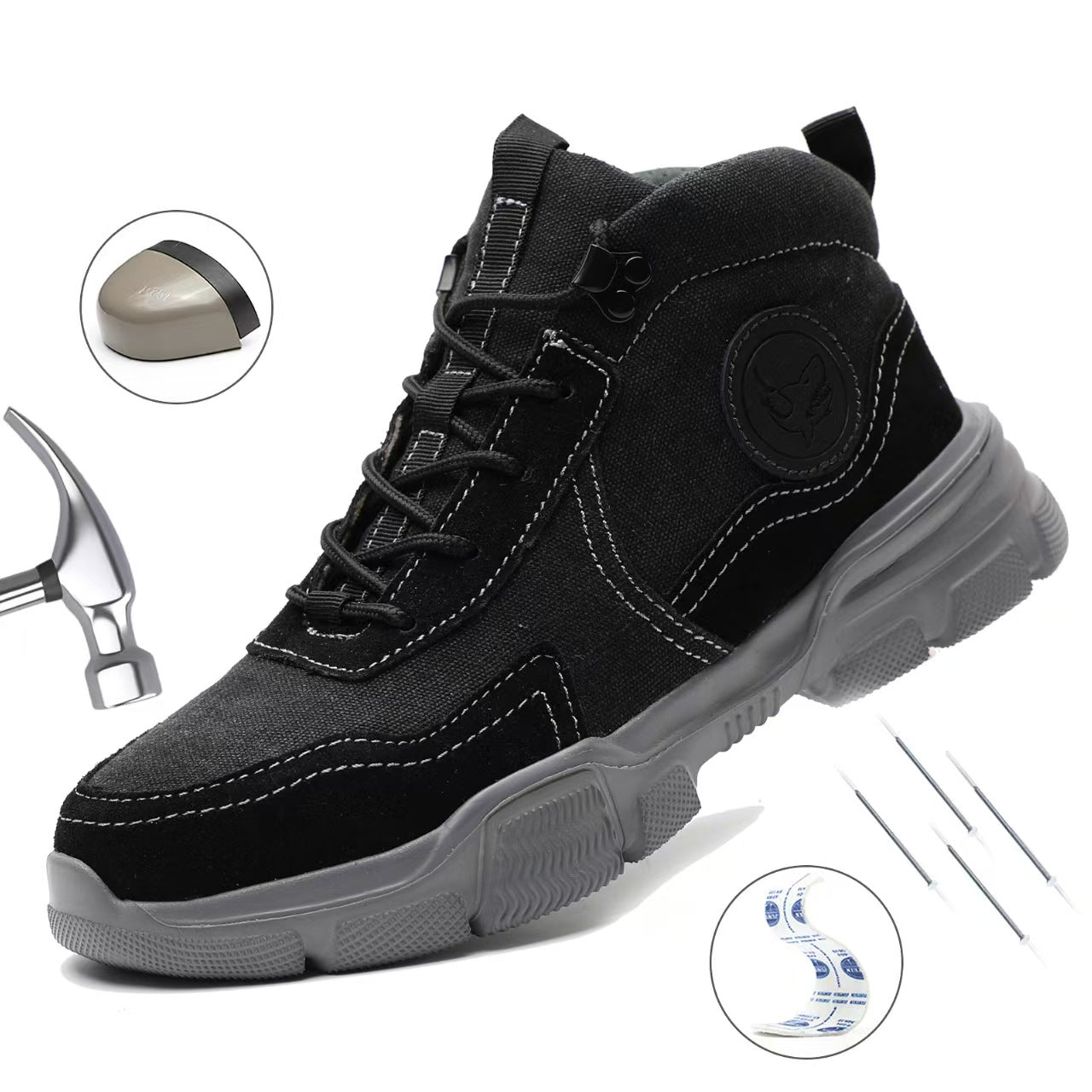 Breathable lightweight cowhide canvas with steel toe cap, impact and anti puncture EVA soft sole safety shoes